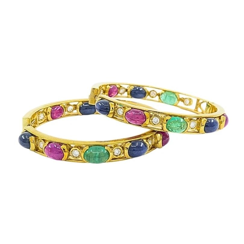 LA PERLA HOOP EARRINGS 18K GOLD GEMSTONE CABOCHONS DIAMOND (1 of 2)