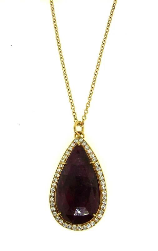 18K YELLOW GOLD RUBY DIAMOND RAIN DROP NECKLACE (1 of 2)