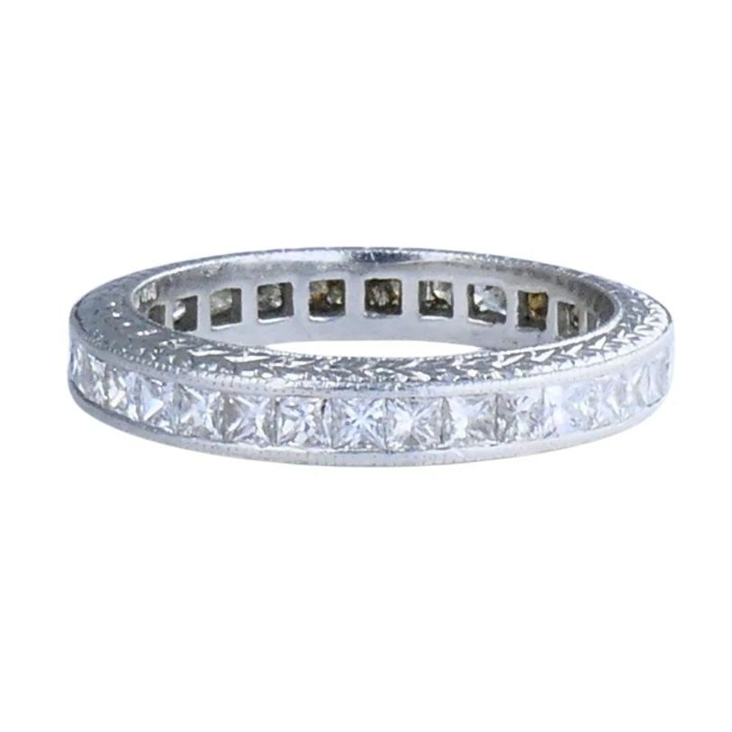 MICHAEL BEAUDRY PRINCESS CUT DIAMOND ETERNITY BAND PLATINUM SIZE 6 WEDDING RING: MICHAEL BEAUDRY PRINCESS CUT DIAMOND ETERNITY BAND PLATINUM SIZE 6 WEDDING RING MICHAEL BEAUDRY Platinum Diamond Eternity Band Ring This platinum eternity band by Michael Beaudry is set with a continu