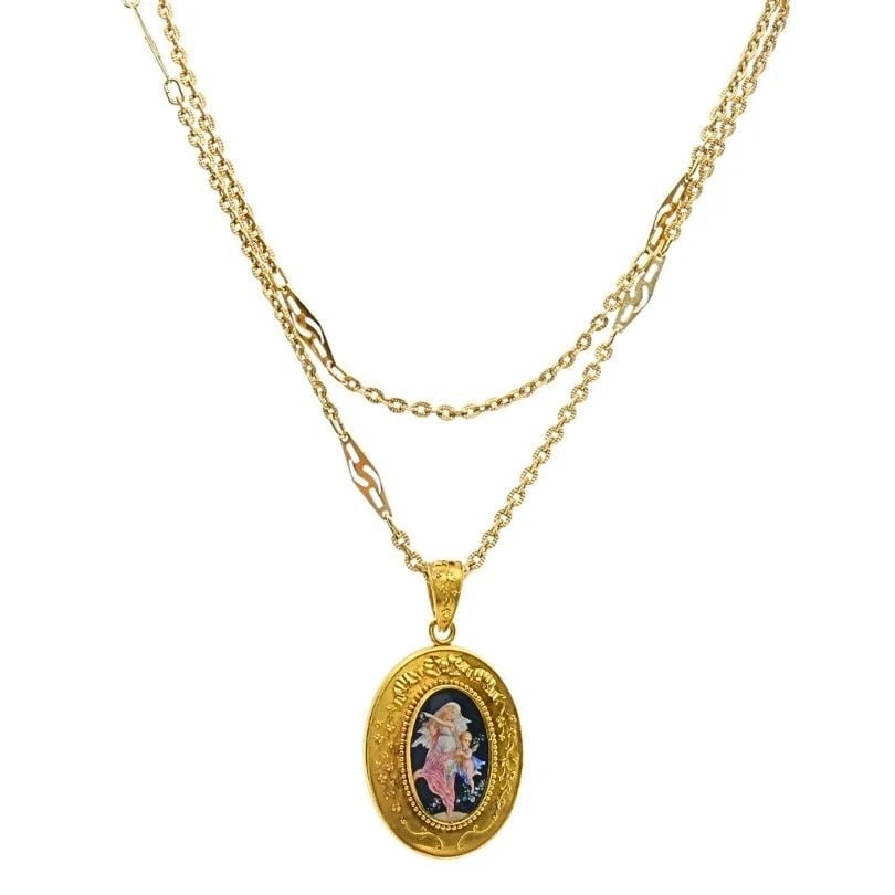 VICTORIAN 18K GOLD LOCKET PENDANT NECKLACE ENAMEL MINIATURE (1 of 2)