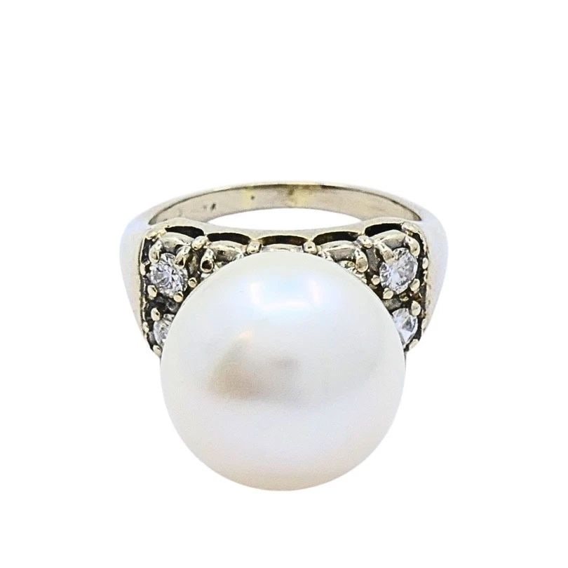 VINTAGE PEARL DIAMOND RING 14K WHITE GOLD (1 of 2)