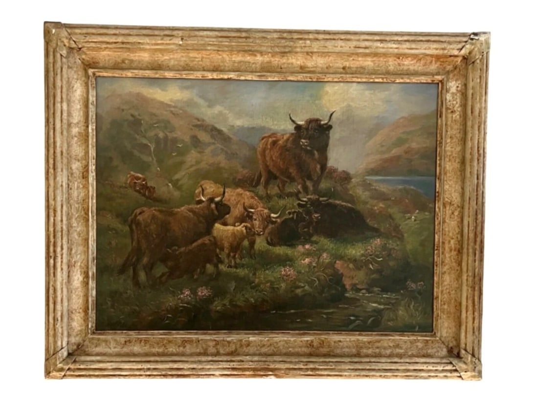 BULLS AND NATURE PAINTING ARTWORK, CIRCA 1900’S (1 of 2)