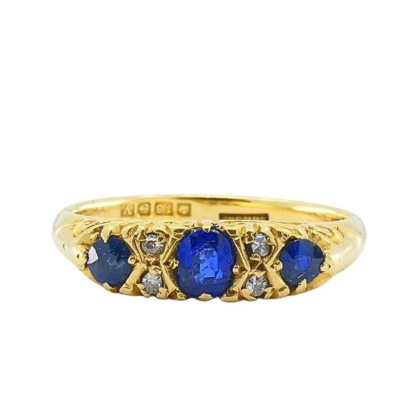 ANTIQUE VICTORIAN 18K GOLD SAPPHIRE DIAMOND RING (1 of 2)