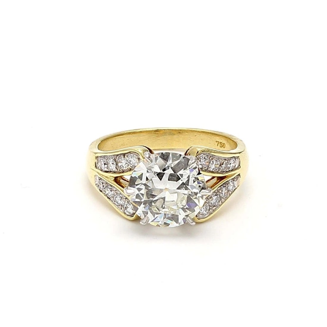 3.49 CARAT CIRCULAR BRILLIANT CUT & ROUND DIAMOND 18K YG GOLD ENGAGEMENT RING (1 of 2)