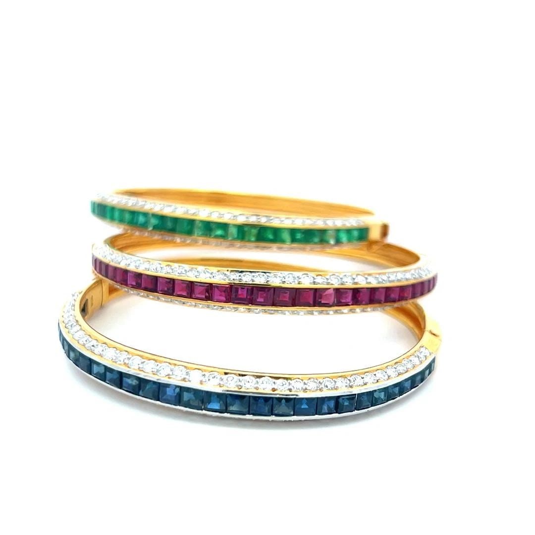 6.50 CARAT DIAMOND 10.50 CARAT EMERALD RUBY SAPPHIRE 18K YG BANGLE BRACELET (1 of 1)