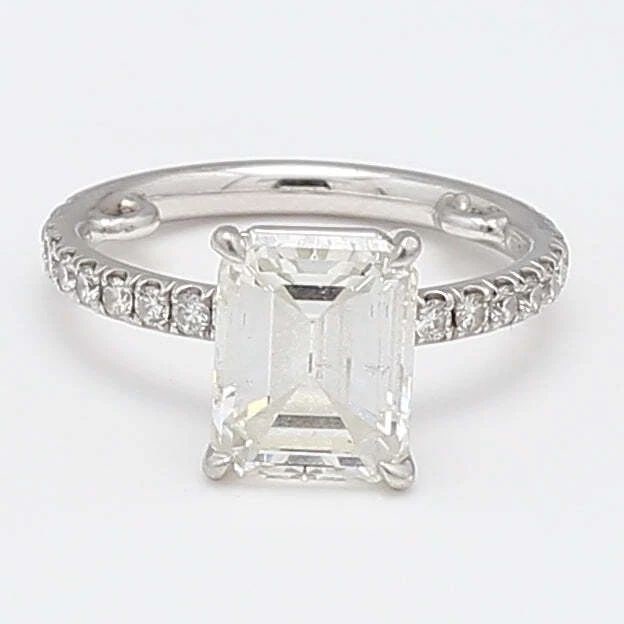 3.46 CARAT EMERALD CUT & ROUND BRILLIANT DIAMOND PLATINUM ENGAGEMENT RING (1 of 2)