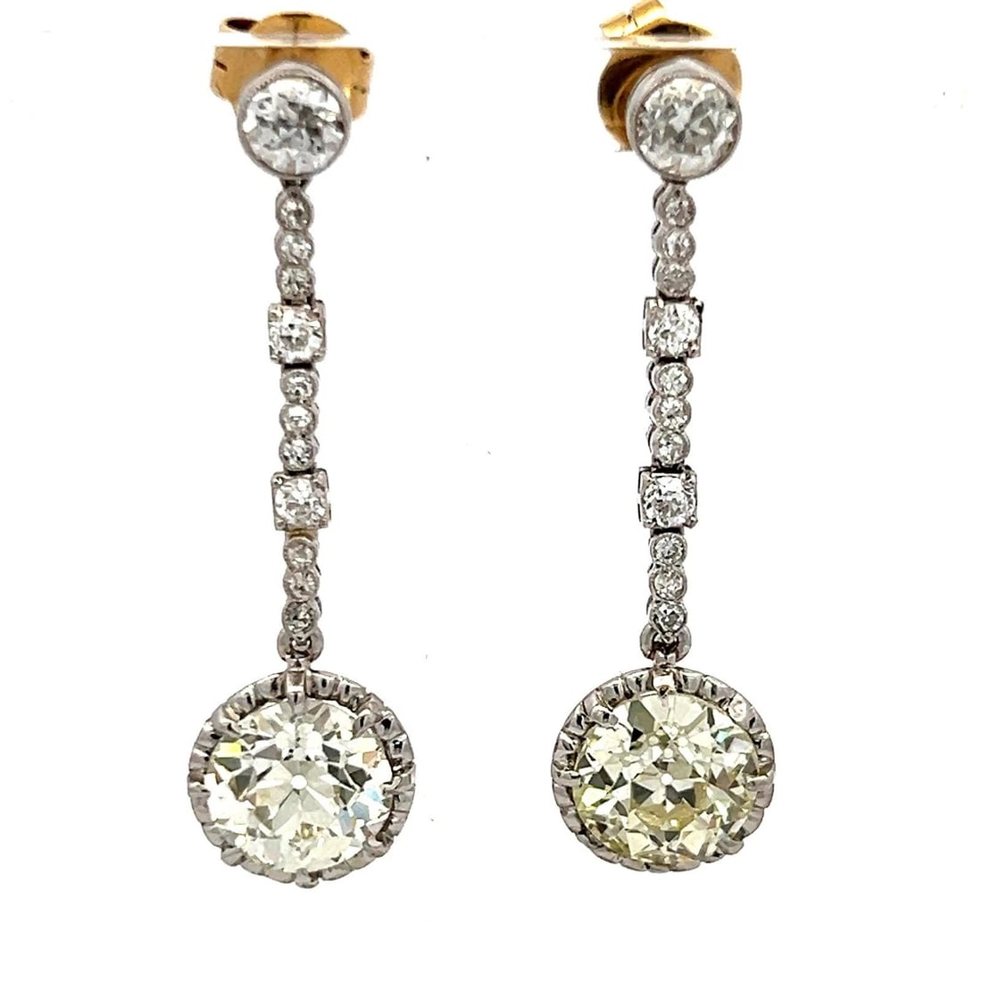 5.31 CARAT OLD EUROPEAN CUT S-I VS2-SI2 DIAMOND TWO TONE GOLD DANGLING EARRINGS (1 of 2)