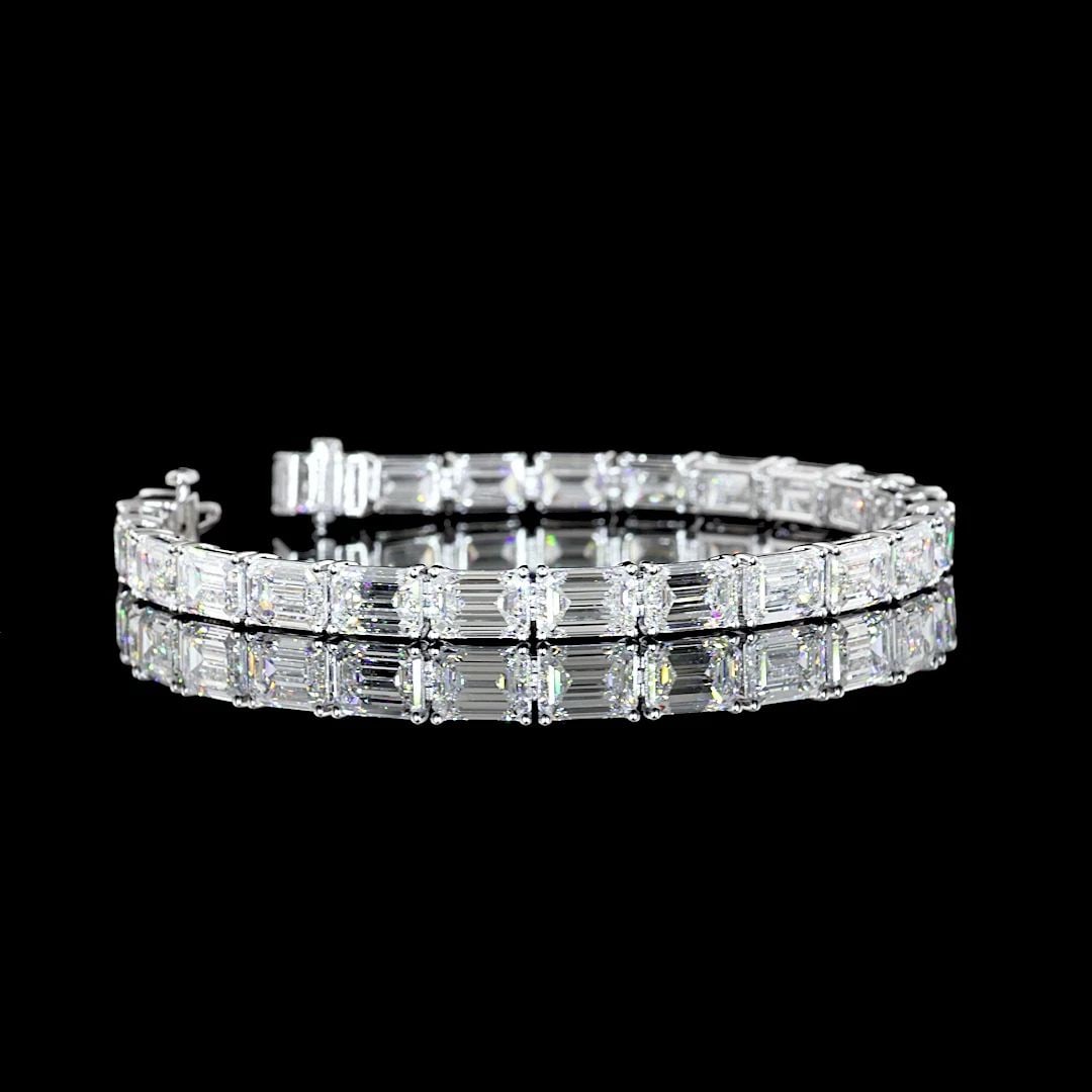 LAB-GROWN 24.55 CARAT EMERALD E-VVS2 DIAMOND 14K WHITE GOLD TENNIS BRACELET (1 of 2)