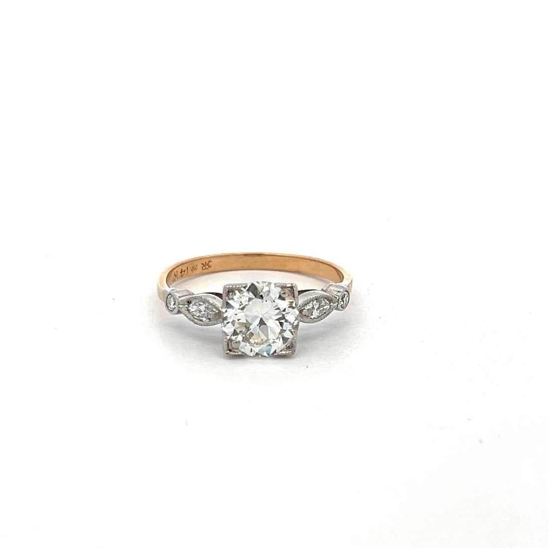 1.70 CARAT CIRCULAR BRILLIANT AND MARQUIS DIAMOND 14K GOLD/PLAT ENGAGEMENT RING (1 of 2)