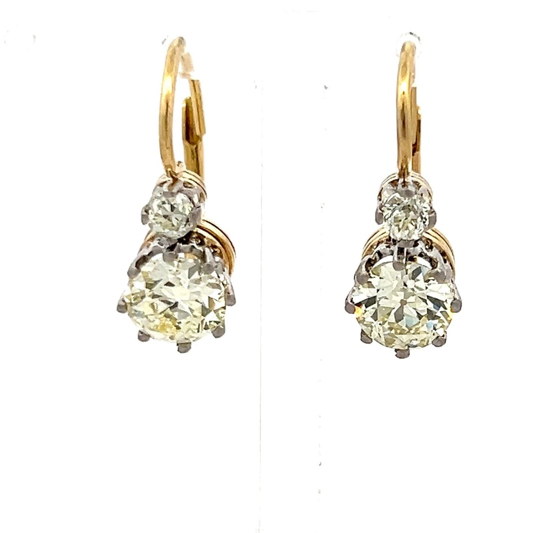 3.22 CARAT OLD EUROPEAN Q-VVS DIAMOND 18K GOLD/PLATINUM LEVERBACK EARRINGS (1 of 2)