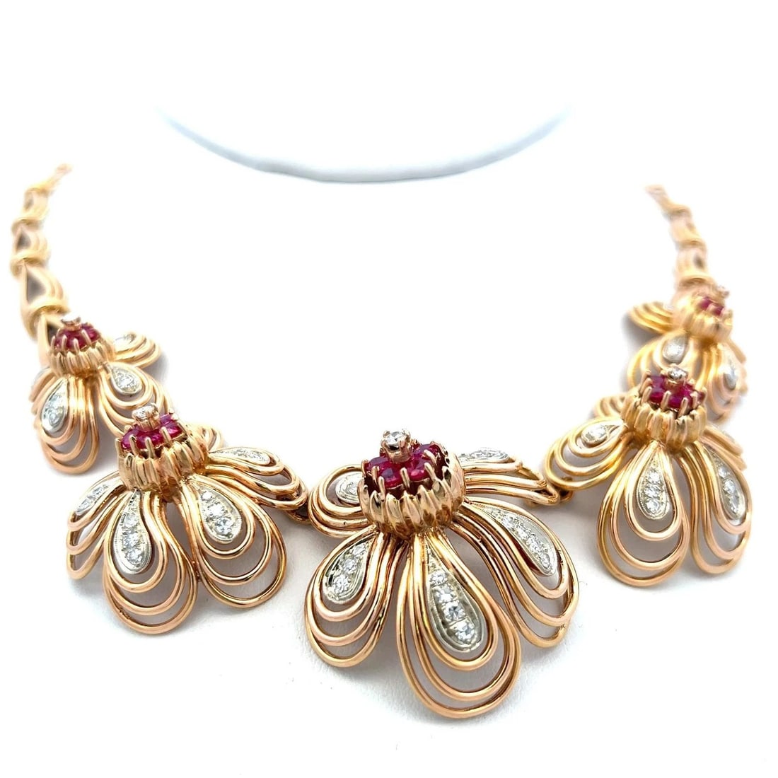 2.00 CARAT RUBY 1.00 CARAT ROUND BRILLIANT DIAMOND 18K GOLD STATEMENT NECKLACE (1 of 2)