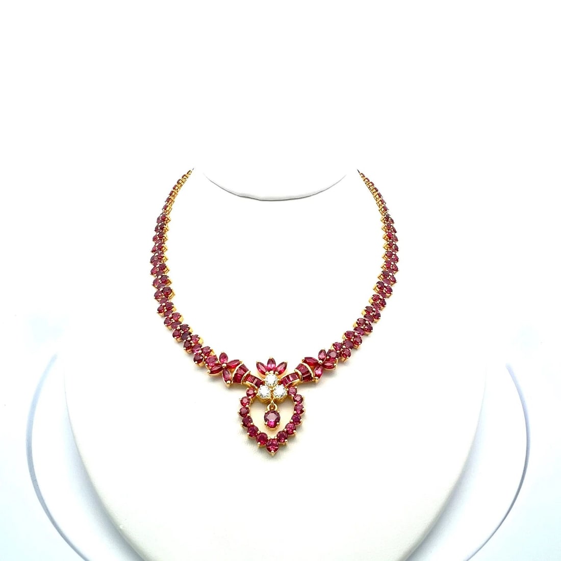 0.75 CARAT DIAMOND AND RUBY 18K YELLOW GOLD GEMS STONE NECKLACE (1 of 2)