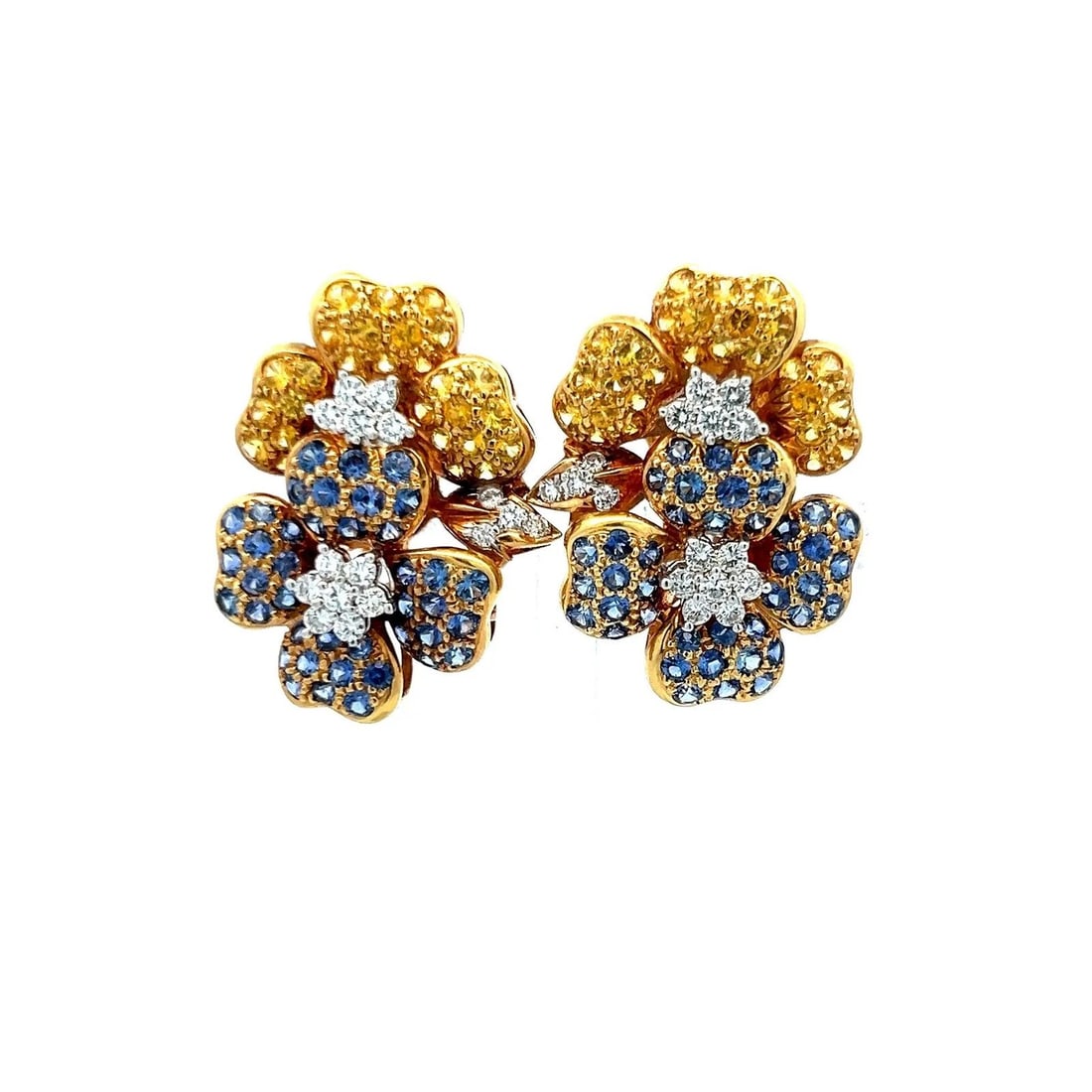 4.15 CARAT SAPPHIRE 0.96 CARAT ROUND DIAMOND 18K YELLOW GOLD CLUSTER EARRINGS (1 of 2)