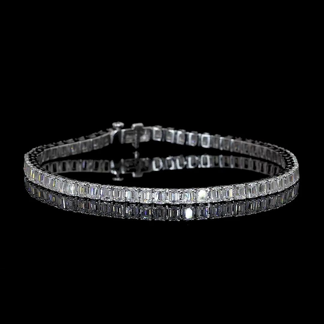 LAB-GROWN 14.62 CARAT EMERALD F-VS2 DIAMOND 14K WHITE GOLD TENNIS BRACELET (1 of 2)