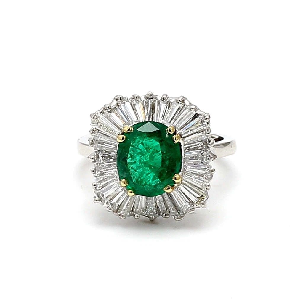 2.00 CARAT TAPERED BAGUETTE DIAMOND 1.93 CARAT EMERALD PLATINUM BALLERINA RING (1 of 2)