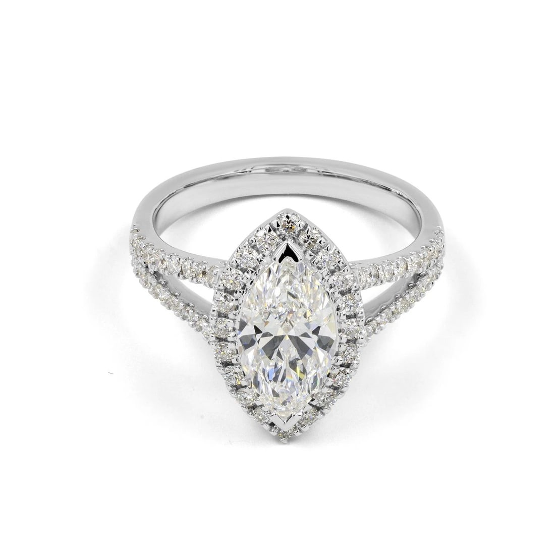 LAB-GROWN 3.82 CARAT MARQUISE D-VVS2 DIAMOND 14K WHITE GOLD SPLIT SHANK RING (1 of 2)