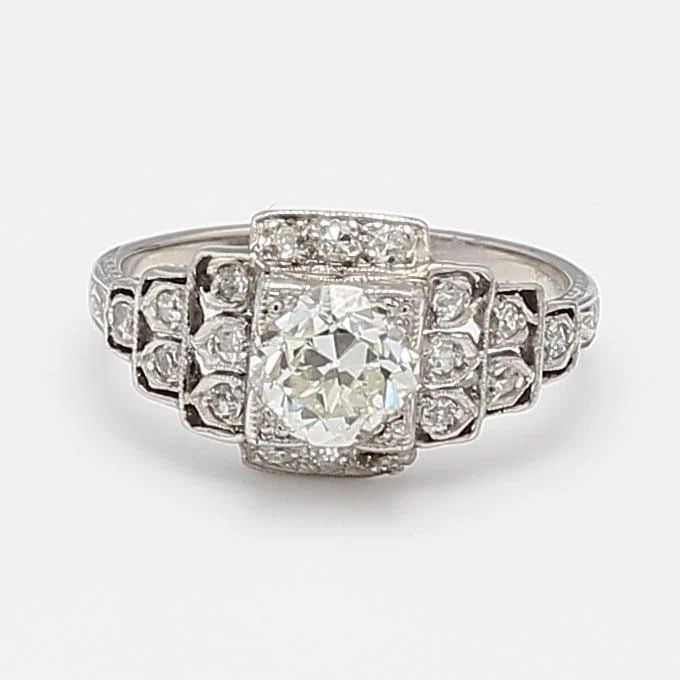 1.02 CARAT OLD EUROPEAN CUT J SI1 DIAMOND PLATINUM ART DECO RING (1 of 2)