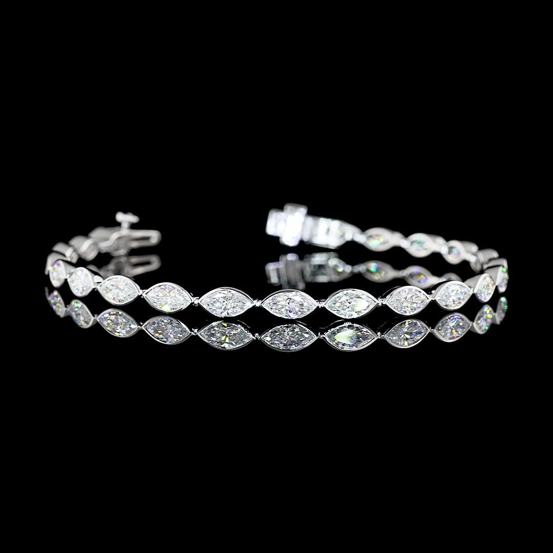 LAB-GROWN 5.67 CARAT MARQUISE E-VS DIAMOND 14K WHITE GOLD TENNIS BRACELET (1 of 2)