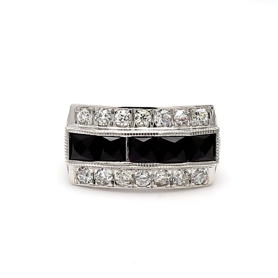 1.48 CARAT OLD EUROPEAN CUT AND BLACK DIAMOND PLATINUM VINTAGE RING (1 of 2)
