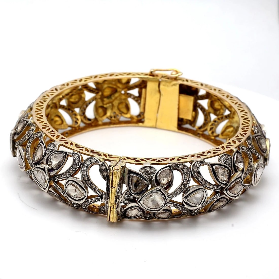 16.81 CARAT ROSE CUT AND ROUND DIAMOND 18K YELLOW GOLD/SILVER BANGLE BRACELET (1 of 2)
