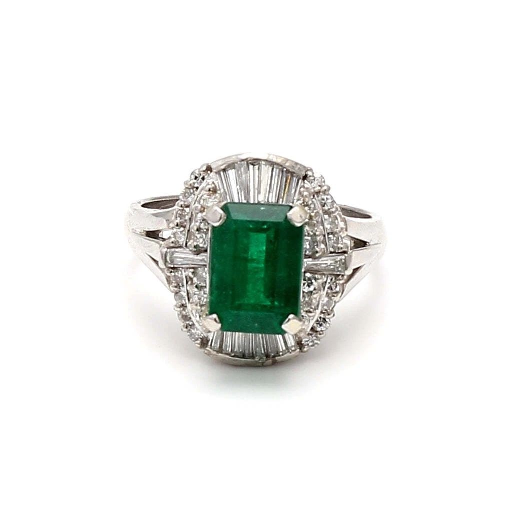 3.00 CARAT EMERALD 0.72 CARAT MIXED CUT DIAMOND PLATINUM GEMS STONE RING (1 of 2)