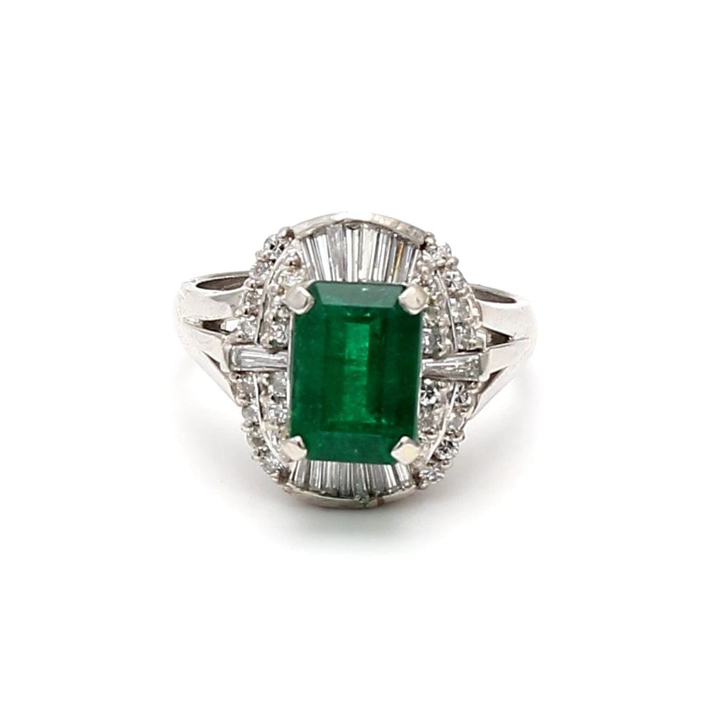 3.00 CARAT EMERALD 0.72 CARAT MIXED CUT DIAMOND PLATINUM GEMS STONE RING (1 of 2)