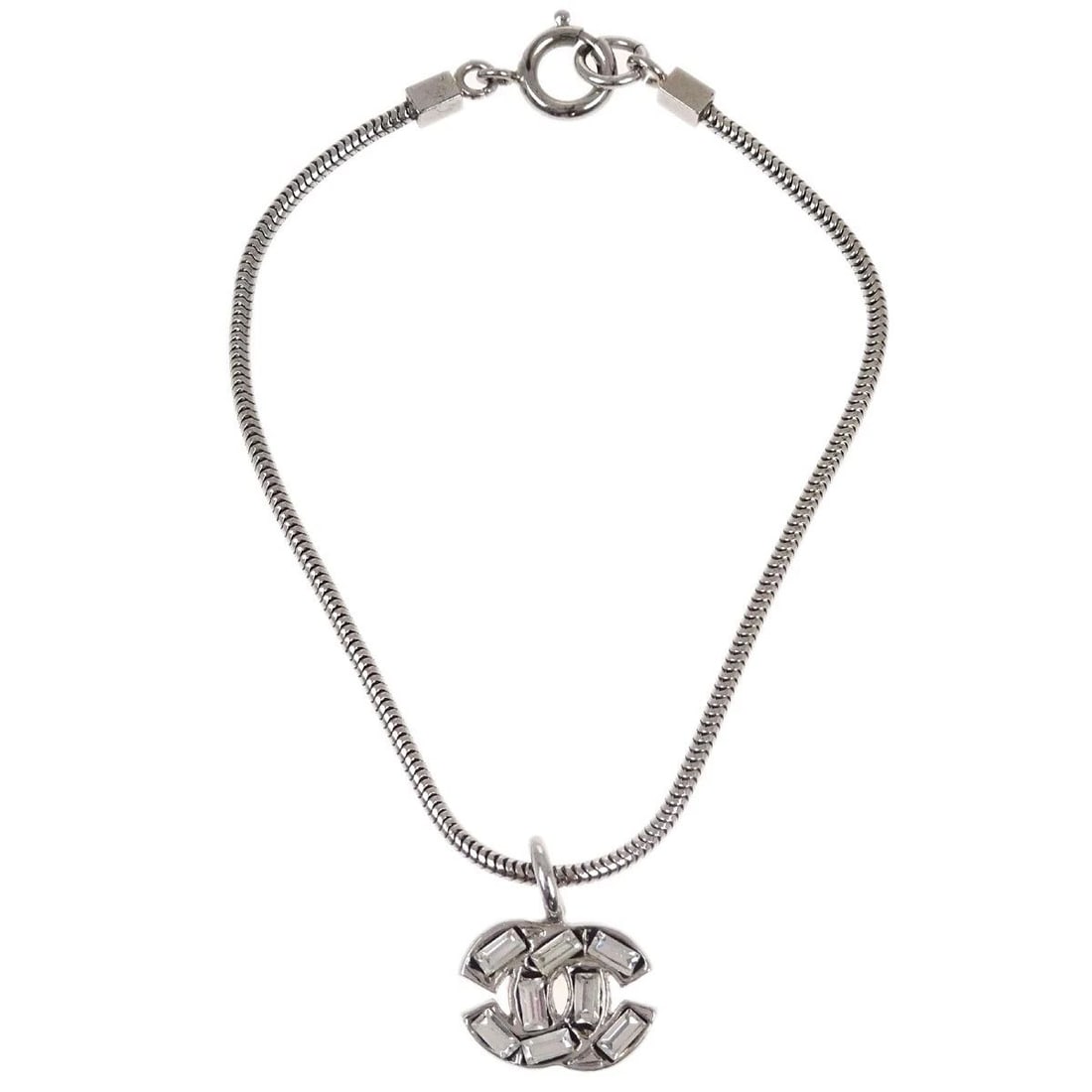 CHANEL SILVER CHAIN BRACELET RHINESTONE 01P XX90397: CHANEL SILVER CHAIN BRACELET RHINESTONE 01P XX90397 DESCRIPTION Exterior : A : GOOD CONDITION!! Other : - S : New or new without a tag. SA : Excellent condition. A : Good condition with minor sigh of