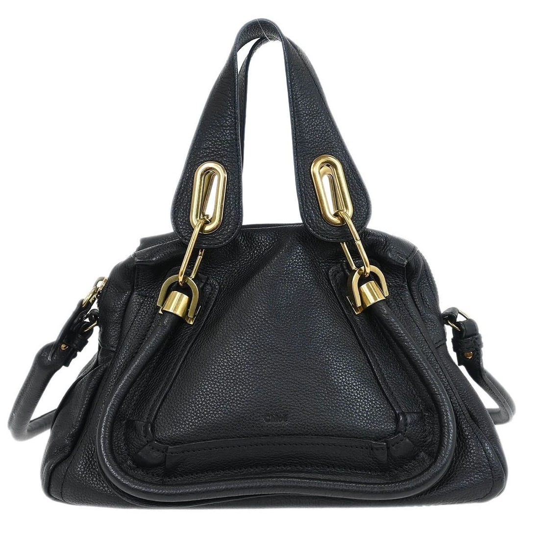 CHLOE BLACK PARATY 2WAY HANDBAG: CHLOE BLACK PARATY 2WAY HANDBAG DESCRIPTION OUTSIDE: A: GOOD CONDITION!! Dirt. Edge has scuffs. INSIDE: A: GOOD CONDITION!! Dirt. S : New / new without a tag. SA : Excellent condition. A : Good condit