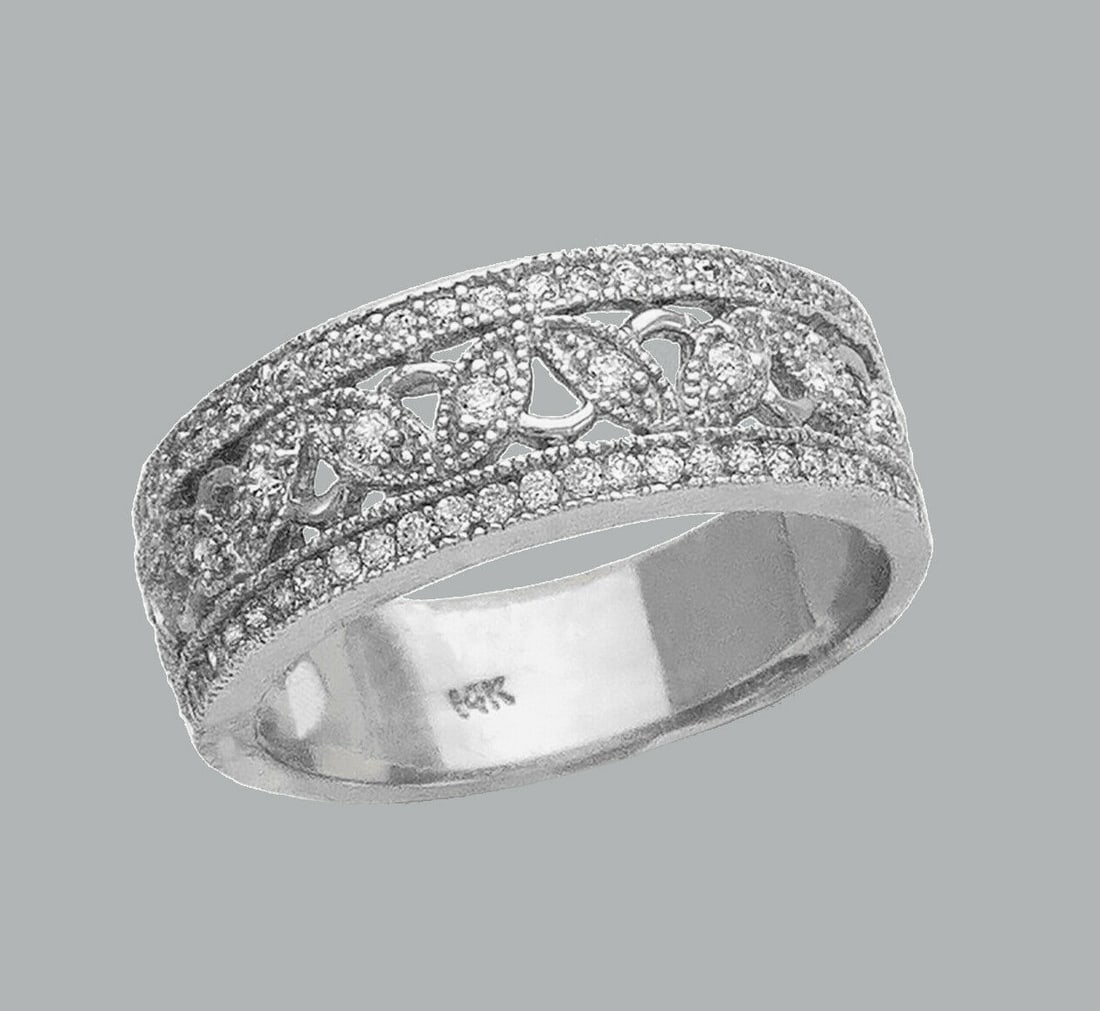 NEW 14K WHITE GOLD LADIES FANCY CZ RING FILIGREE BAND (1 of 1)