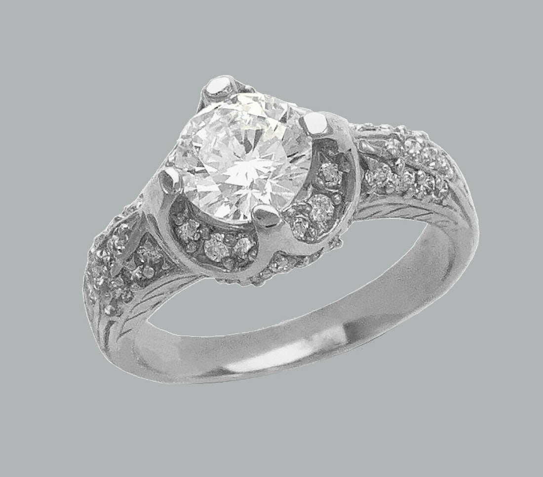 NEW 14K WHITE GOLD LADIES FANCY CZ ENGAGEMENT RING (1 of 1)