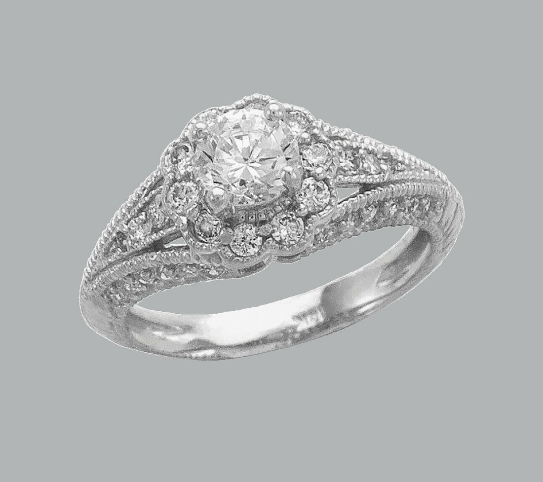 14K WHITE GOLD FANCY CZ ENGAGEMENT RING FILIGREE (1 of 1)