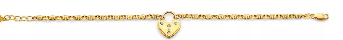 NEW 14K YELLOW GOLD HEART LOCK MARINER BRACELET (1 of 2)