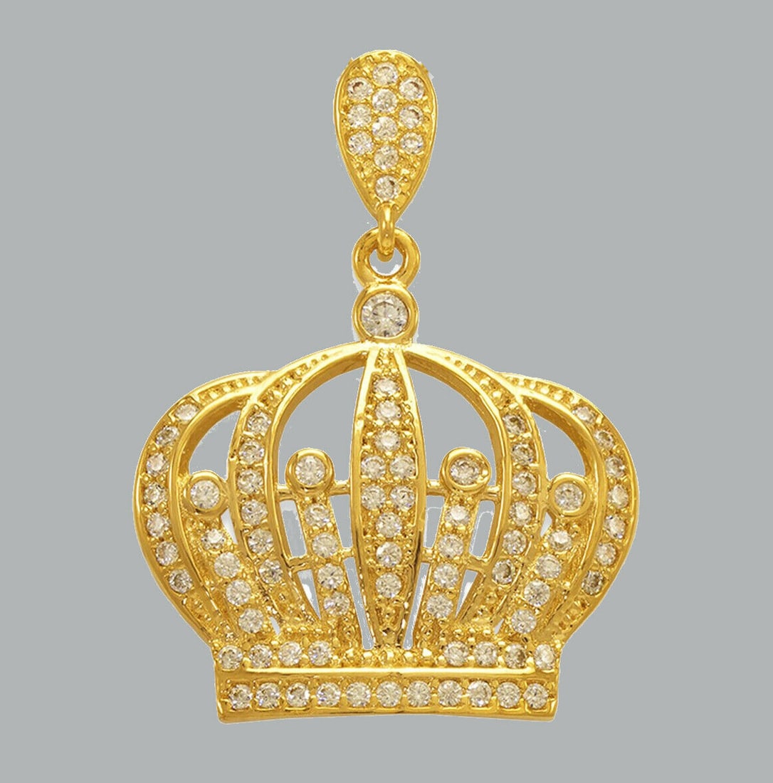 NEW 14K YELLOW GOLD CZ FANCY CHARM PENDANT CROWN (1 of 1)