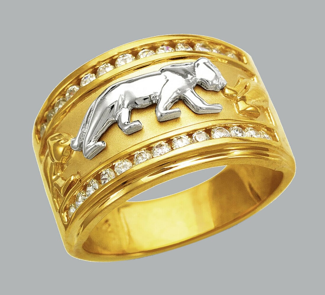 14K TWO TONE GOLD MENS CZ FANCY RING BAND LEOPARD (1 of 1)