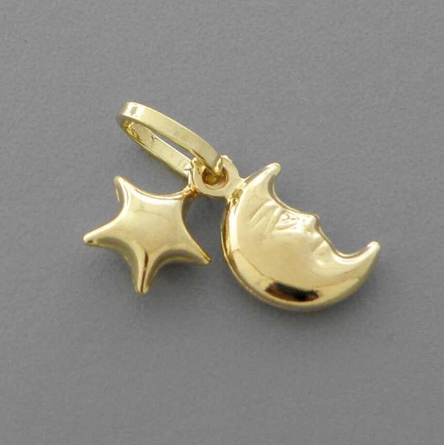 NEW 14K YELLOW GOLD MOON & STAR PENDANT / CHARM (1 of 2)