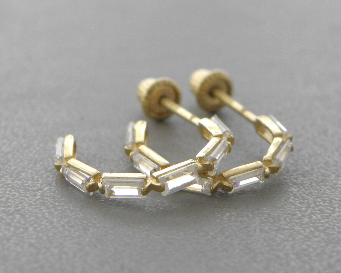 14K YELLOW GOLD STUD CZ EARRINGS SCREW BACK HUGGIE (1 of 2)