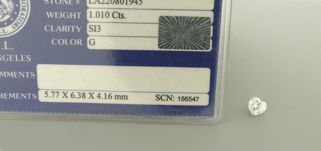 EGL 1.01ct LOOSE NATURAL UNTREATED HEART DIAMOND G SI3: LOOSE NATURAL UNTREATED EGL CERTIFIED DIAMOND G SI3 Carat weight 1.01ct Natural untreated diamond Heart shape Measures 5.77 x 6.38 x 4.16mm