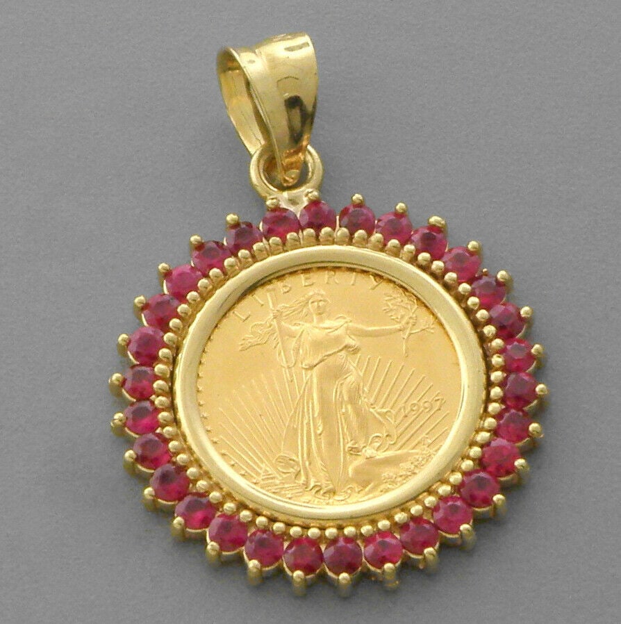 1/10 oz GOLD AMERICAN EAGLE COIN 14K GOLD RUBY PENDANT (1 of 2)