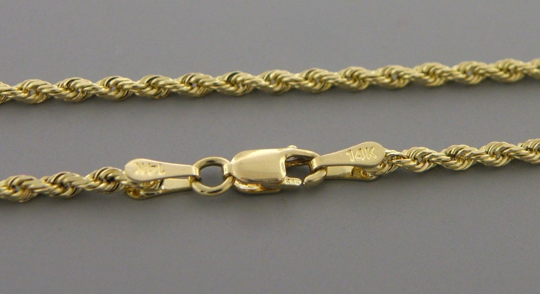 14K YELLOW GOLD ROPE CHAIN NECKLACE 3mm - 18" (1 of 2)