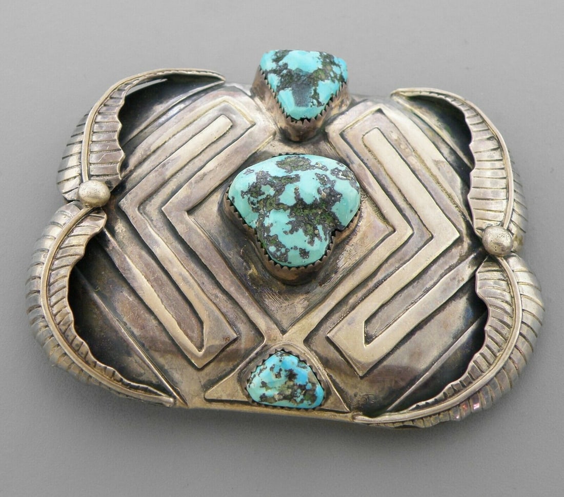 VINTAGE NAVAJO STERLING SILVER TURQUOISE BELT BUCKLE (1 of 2)