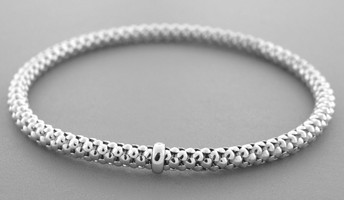 14K WHITE GOLD LADIES STRETCHABLE BANGLE BRACELET 4mm (1 of 2)