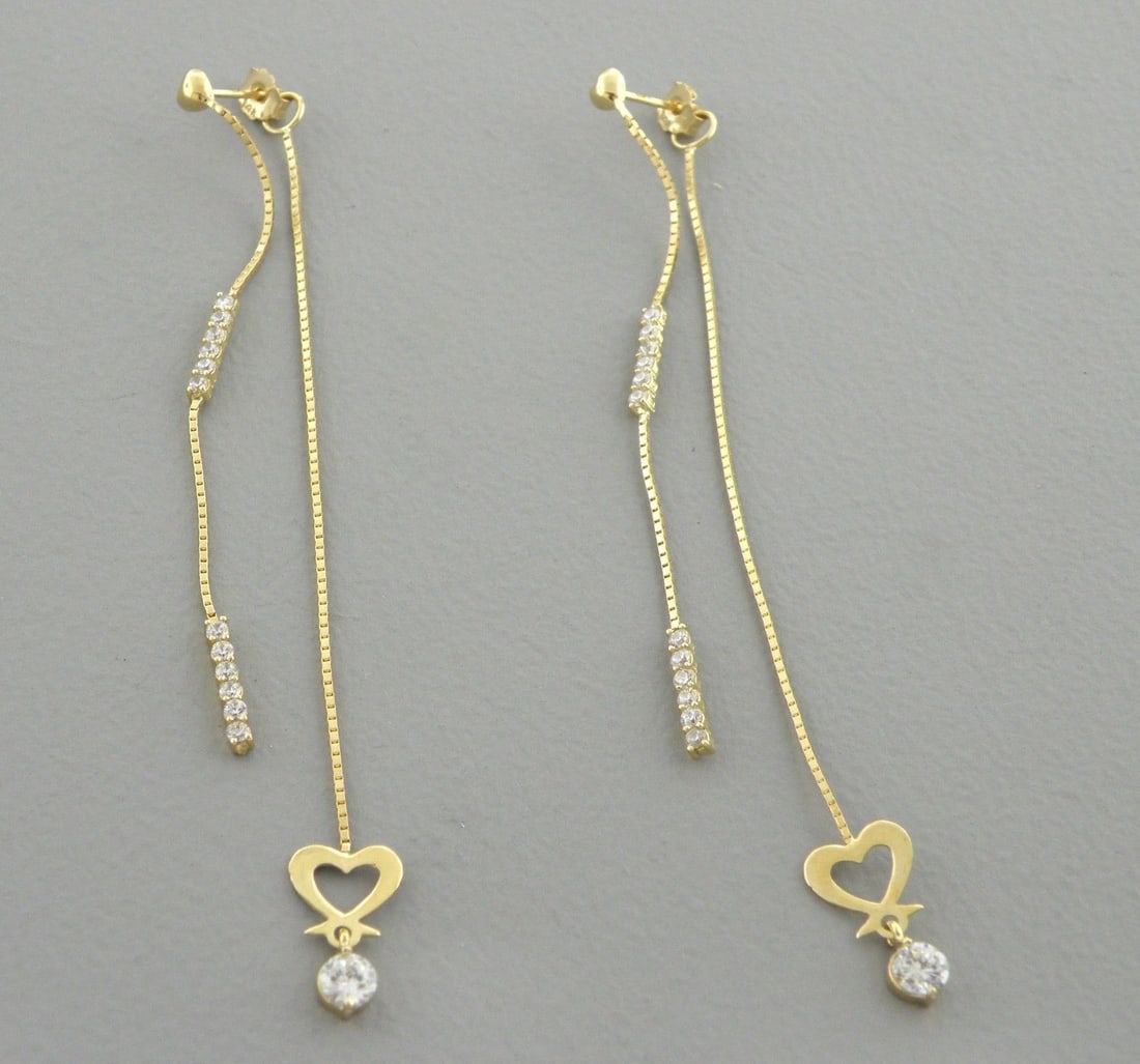 14K YELLOW GOLD LADIES DROP DANGLE HEART CZ SET (1 of 1)