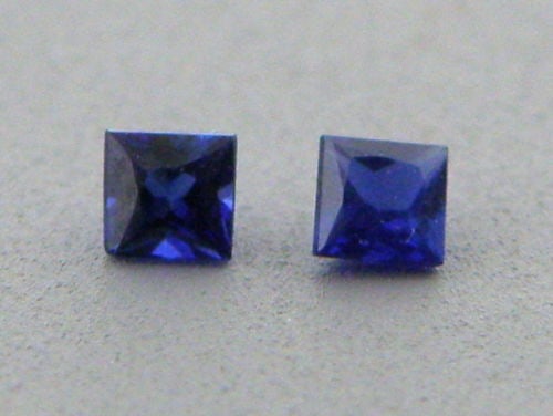 3.5mm PRINCESS MATCHING PAIR BLUE SAPPHIRE (1 of 1)