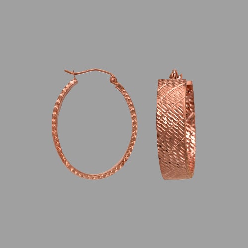 14K ROSE GOLD 8mm OVAL DIAMOND CUT TUBE HOOP EARRINGS (1 of 2)