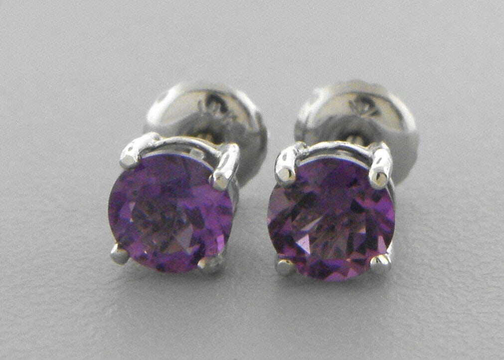 NEW 14K W/ GOLD AMETHYST STUDS SCREW BACK EARRINGS 1ct (1 of 2)