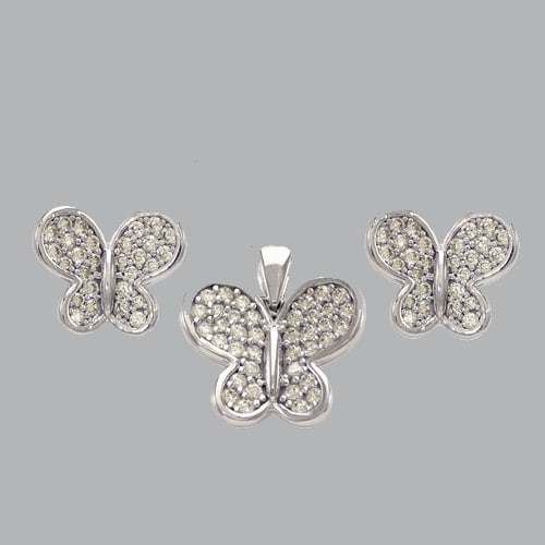 NEW 14K WHITE GOLD BUTTERFLY EARRING PENDANT SET (1 of 2)