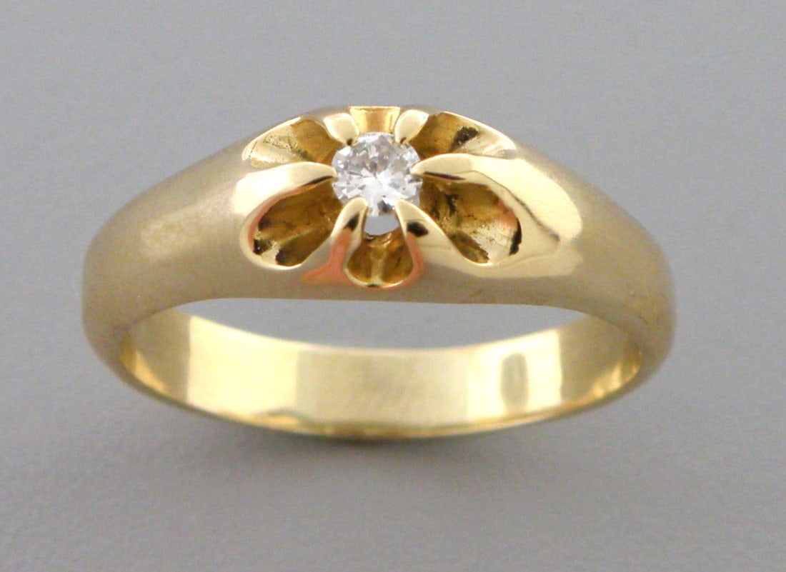 14K Y/ GOLD MEN\'S SIGNET DIAMOND BELCHER RING SIZE 11 (1 of 2)