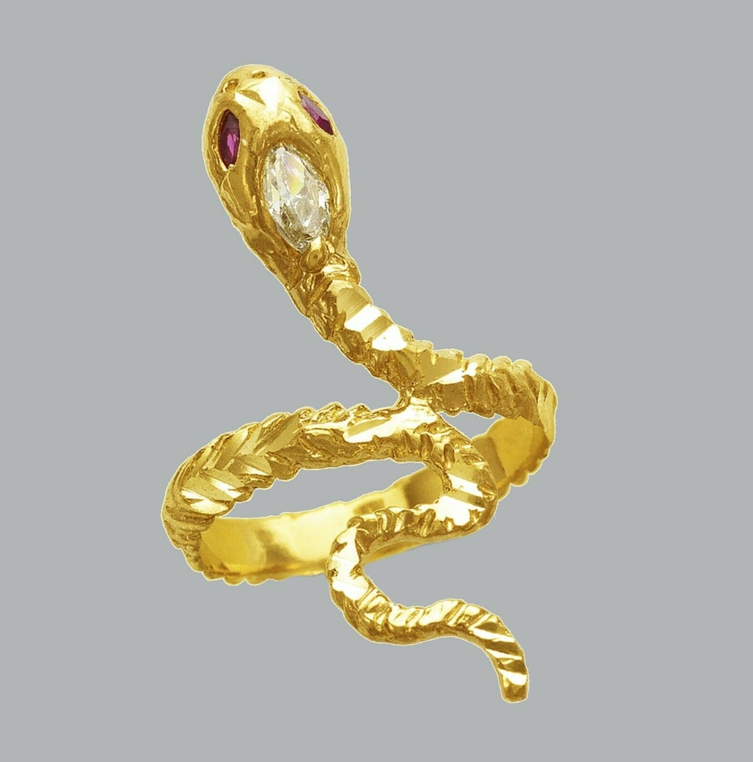 NEW 14K YELLOW GOLD LADIES FANCY CZ COCKTAIL RING SNAKE (1 of 1)