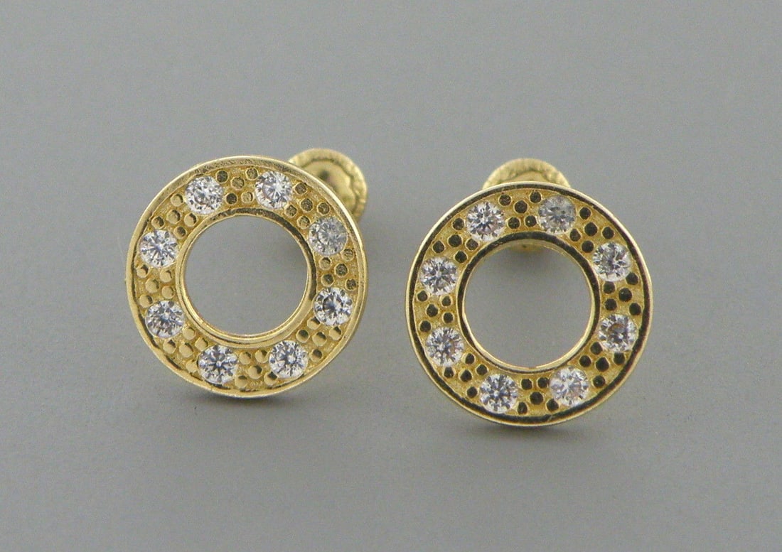 NEW 14K YELLOW GOLD CZ GIRLS BABY STUD CIRCLE EARRINGS (1 of 2)