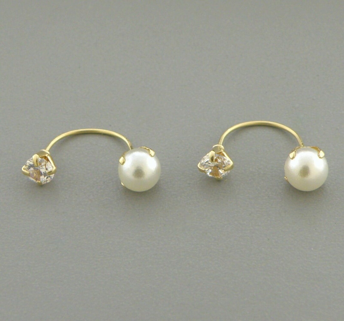 NEW 14K YELLOW GOLD TELEPHONE CZ STUD EARRINGS PEARL: NEW 14K YELLOW GOLD EARRINGS New 14K Yellow Gold Earrings Measures: 14mm High - 5mm pearl Telephone Earrings Set with CZ & pearl Earrings have a polished finish Screw Backing Stamp: 14k